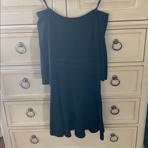 off the shoulder, black dress, mesh detail